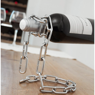 Suport sticla de vin in forma de lant ARGINTIU