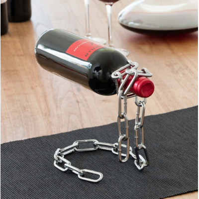 Suport sticla de vin in forma de lant ARGINTIU