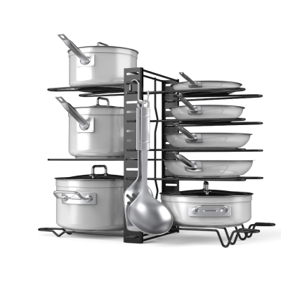 Suport vesela bucatarie ajustabil multifunctional cu 5 rafturi pentu capace sau tigai