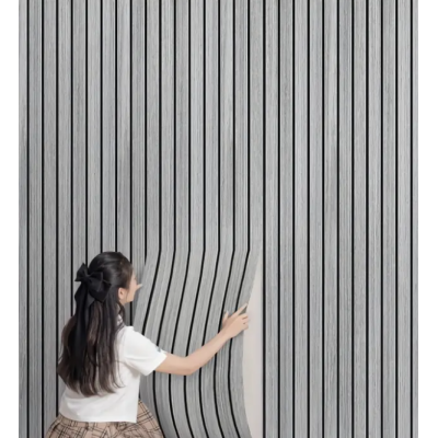 Tapet model riflaj lemn 3D GRI cu dungi 40 x 300cm