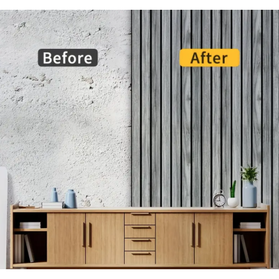 Tapet model riflaj lemn 3D GRI cu dungi 40 x 300cm