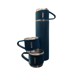 Termos 500 ml + 2 cesti otel inoxidabil albastru