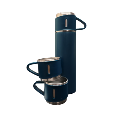 Termos 500 ml + 2 cesti otel inoxidabil albastru