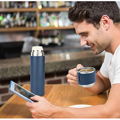 Termos 500 ml + 2 cesti otel inoxidabil albastru