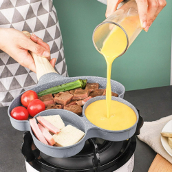 Tigaie Gri cu 3 compartimente maner de lemn 