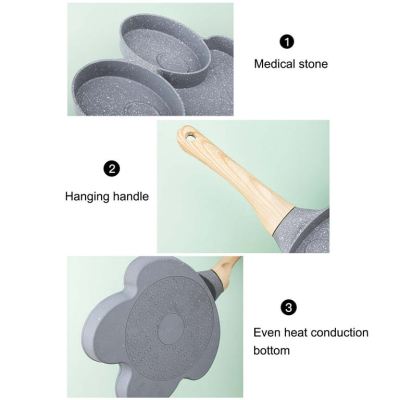 Tigaie Gri cu 3 compartimente maner de lemn