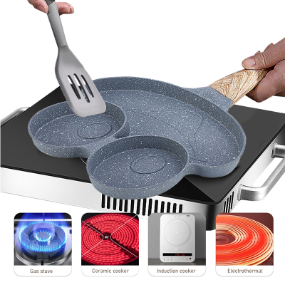 Tigaie Gri cu 3 compartimente maner de lemn