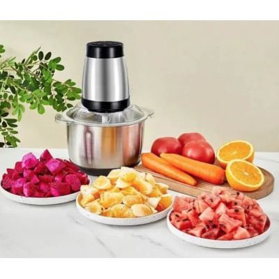 Tocator Electric Multifunctional Q JR842 650W cu 2 Viteze din Inox pentru Carne Fructe si Legume Capacitate 3L