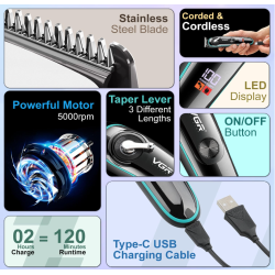 Trimmer profesional VGR V 075 cu afisaj LED si 4 piepteni 