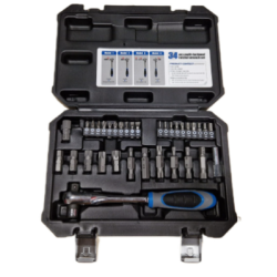 Trusa 34 piese biti clichet cu prindere dubla 1/4 biti si 3/8 tubulare