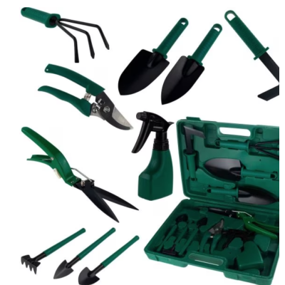 Trusa de gradinarit completa servieta platic VERDE 10 piese MX992