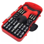 Trusa surubelnita rosie cu maner 25 piese biti de precizie Trusa surubelnita rosie cu maner 25 piese biti de precizie