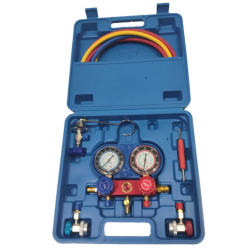 Trusa verificat AC cu 2 manometre 2 Robineti 2 mufe si 3 furtune 90cm pentru aer conditionat  / Freon