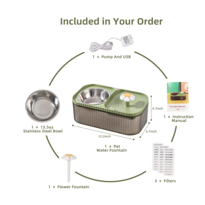 UB Fantana de apa si castron pisici 3L cu bol din otel inoxidabil BS