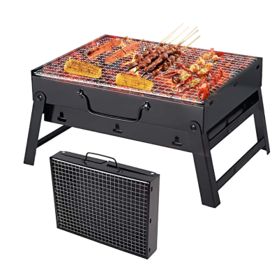 UB Gratar portabil tip valiza pentru gradina camping plaja din metal negru 27cmx35cmx23cm