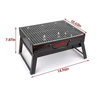 UB Gratar portabil tip valiza pentru gradina camping plaja din metal negru 27cmx35cmx23cm