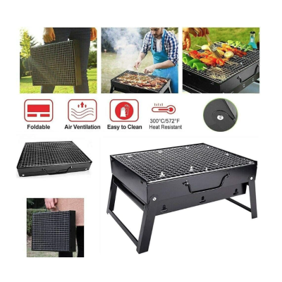 UB Gratar portabil tip valiza pentru gradina camping plaja din metal negru 27cmx35cmx23cm