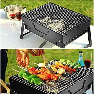 UB Gratar portabil tip valiza pentru gradina camping plaja din metal negru 27cmx35cmx23cm