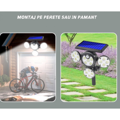 UB Lampa Solara LED AB TA121 4x casete iluminat, incarcare solara, senzor de miscare