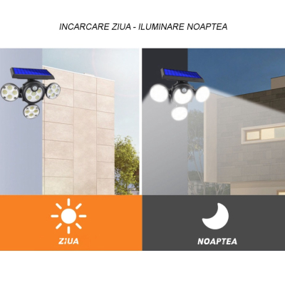 UB Lampa Solara LED AB TA121 4x casete iluminat, incarcare solara, senzor de miscare