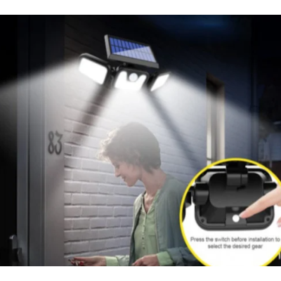 UB Lampa Solara Tripla cu Panou Solar Incorporat 74 LED SMD Reglabila 360 grade FL 1725A BASE