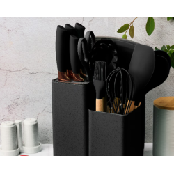 UB Set de 19 piese NEGRE ustensile de bucatarie cu tocator si suport depozitare inclus NEGRE