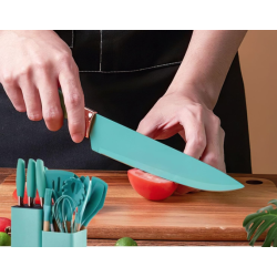 UB Set de 19 piese VERDE TURCOAZ ustensile de bucatarie cu tocator si suport depozitare inclus VERDE-TURCOAZ
