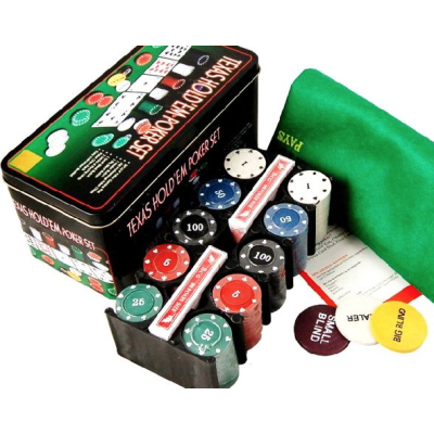 UB Set Joc de Poker cu 200 Jetoane si Cutie Metalica + Accesorii Complete HASAN