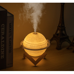 Umidificator lampa model Jupiter cu 3 moduri iluminare incarcare USB suport lemn