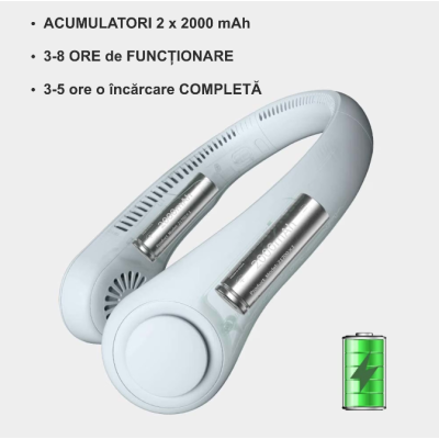 Ventilator pentru gat cu 3 trepte de viteza reincarcabil 