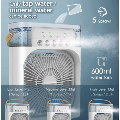 Ventilator portabil cu umidificator incorporat conectare USB cu lumina de noapte