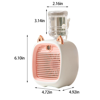 Ventilator portabil de birou cu incarcare USB si umidificare urechi pisica