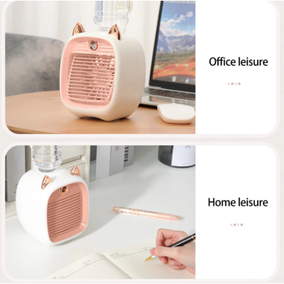 Ventilator portabil de birou cu incarcare USB si umidificare urechi pisica