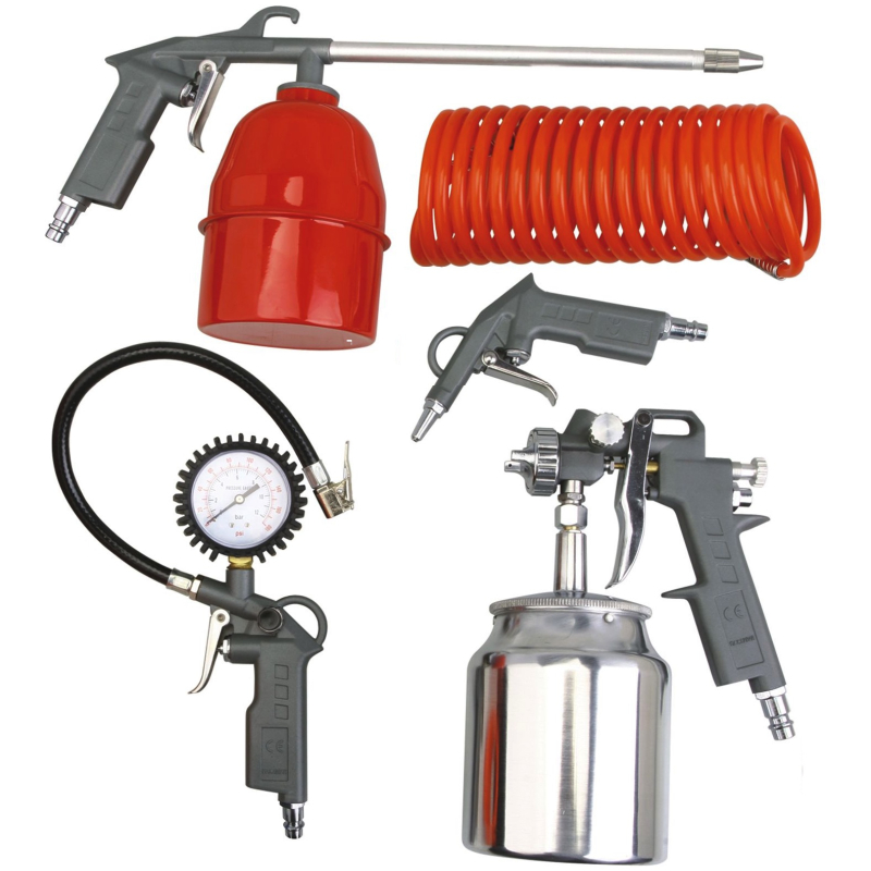 Set 7 PIESE Vopsit cu aer comprimat 4 Pistoale Pneumatice 2 Recipiente Vopsea 1 Furtun Flexibil