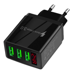 UB Incarcator PRIZA 3 USB cu DISPLAY LED Inteligent negru Adaptor 220V