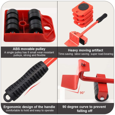 Kit Mutat Mobilier 4 Platforme cu roti  + 1 Parghie metalica