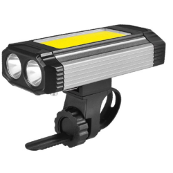 Lanternă de bicicletă, reîncărcabilă prin USB, 5 moduri 2 x Cob Rotund + 1 COB dreptunghiular