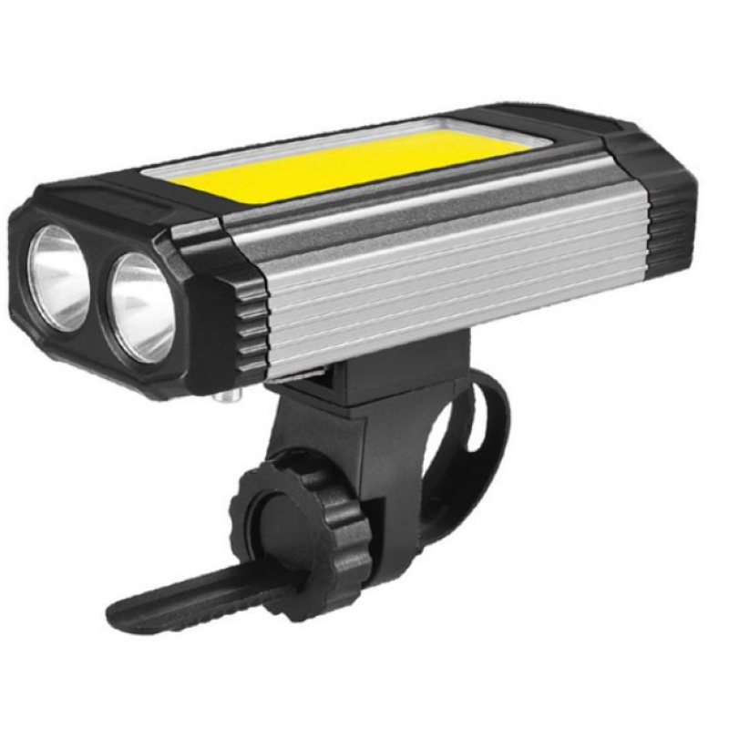 Lanternă de bicicletă, reîncărcabilă prin USB, 5 moduri 2 x Cob Rotund + 1 COB dreptunghiular