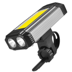 Lanternă de bicicletă, reîncărcabilă prin USB, 5 moduri 2 x Cob Rotund + 1 COB dreptunghiular