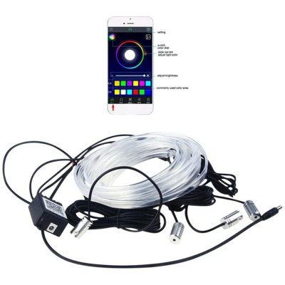 Lumini Ambientale Auto Bluetooth cu LED 6M Fibra Optica 5 Capete Controlabile cu Aplicatie Lotus Lantern