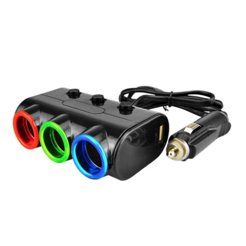 Priza auto 12V/24V Olesson 1523 cu 5 intrari 120W negru
