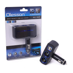 Priza auto 12V Olesson 1637 cu 2 cai fixe + 2 USB 120W negru