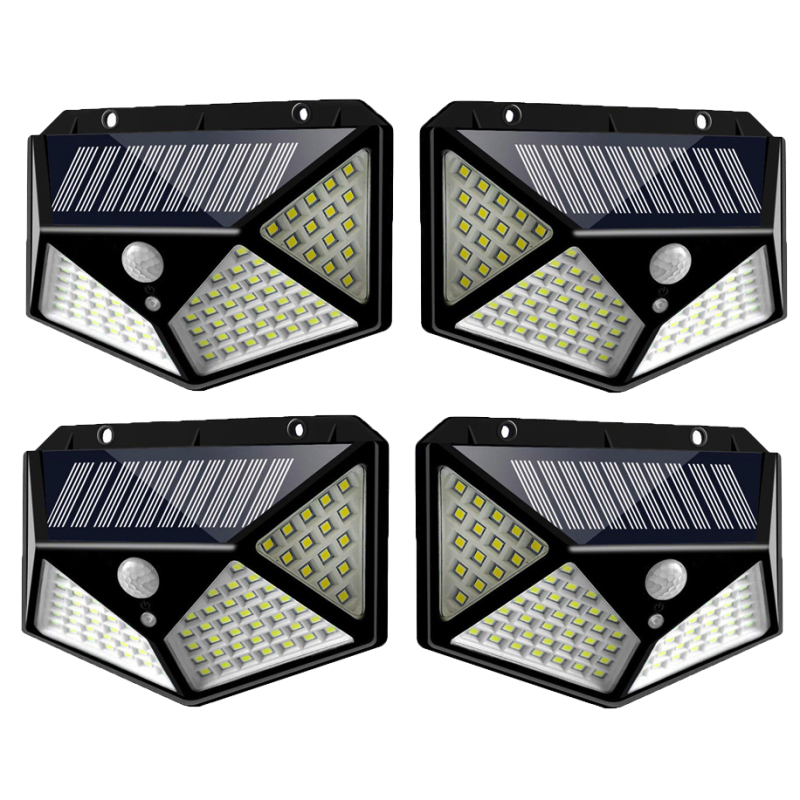 Set 4 Lampi ULTRA 100 LED Solare cu senzor de miscare si lumina 3 moduri ILUMINARE