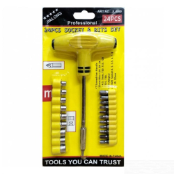 Surubelnita 21 Piese (9 Tubulare 11 Biti) Maner galben magnetic in forma de T