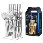 Set 24 piese tacamuri ARGINTII cu suport otel inoxidabil