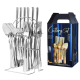 Set 24 piese tacamuri ARGINTII cu suport otel inoxidabil
