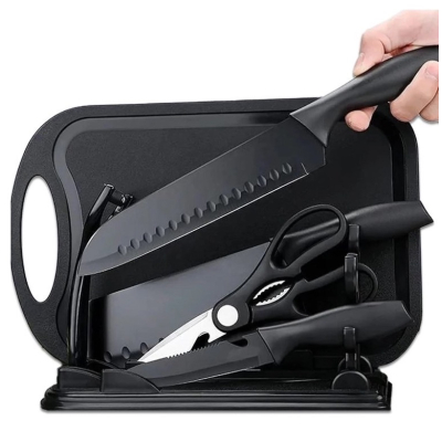 Set bucatarie complet 7 in 1 cutite foarfeca curatator tocator si suport Organizator