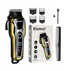 Aparat de tuns Kemei KM 1990 fara fir acumulator 2000 mAh display LCD lama inox