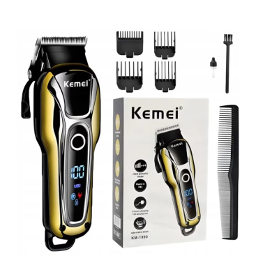 Aparat de tuns Kemei KM 1990 fara fir acumulator 2000 mAh display LCD lama inox