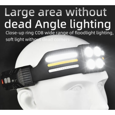 Lanterna de cap 6806 profesionala cu 6 benzi COB si 4 LED Acumulator de 1200mAh Senzor miscare 800 lumeni